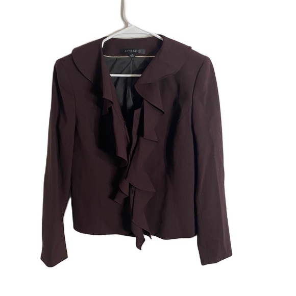 Ann Klein Magenta Red Ruffle Blazer Sz 10 Missing Button Jacket - Picture 1 of 6